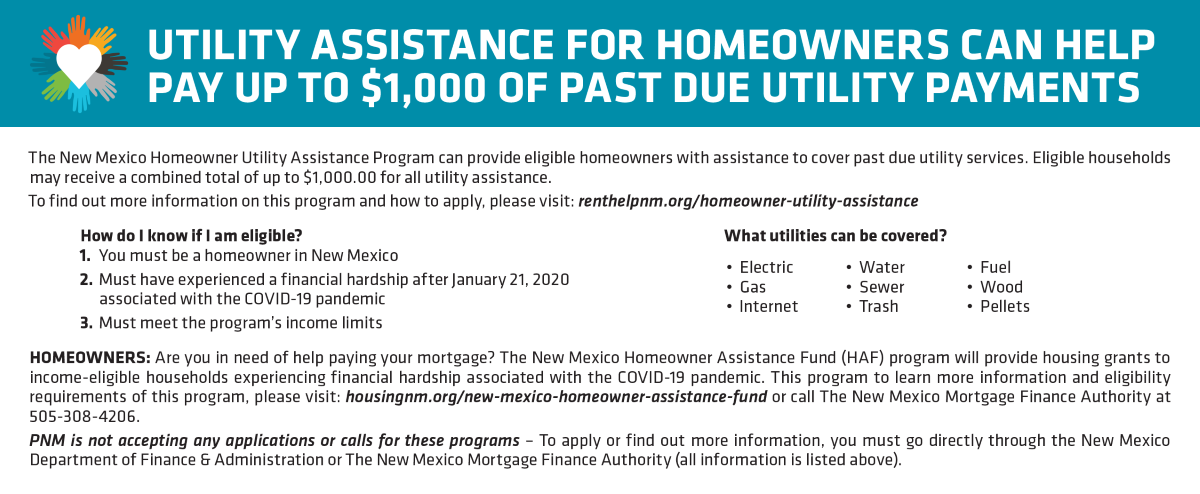 Utility assistance for homeowners can help pay up to $1,000 of past due utility payments.